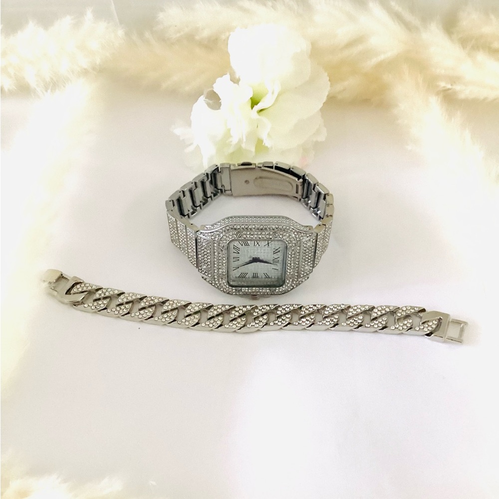ELigant Fashion Diamond Stone Watch with Bracelet Unisex